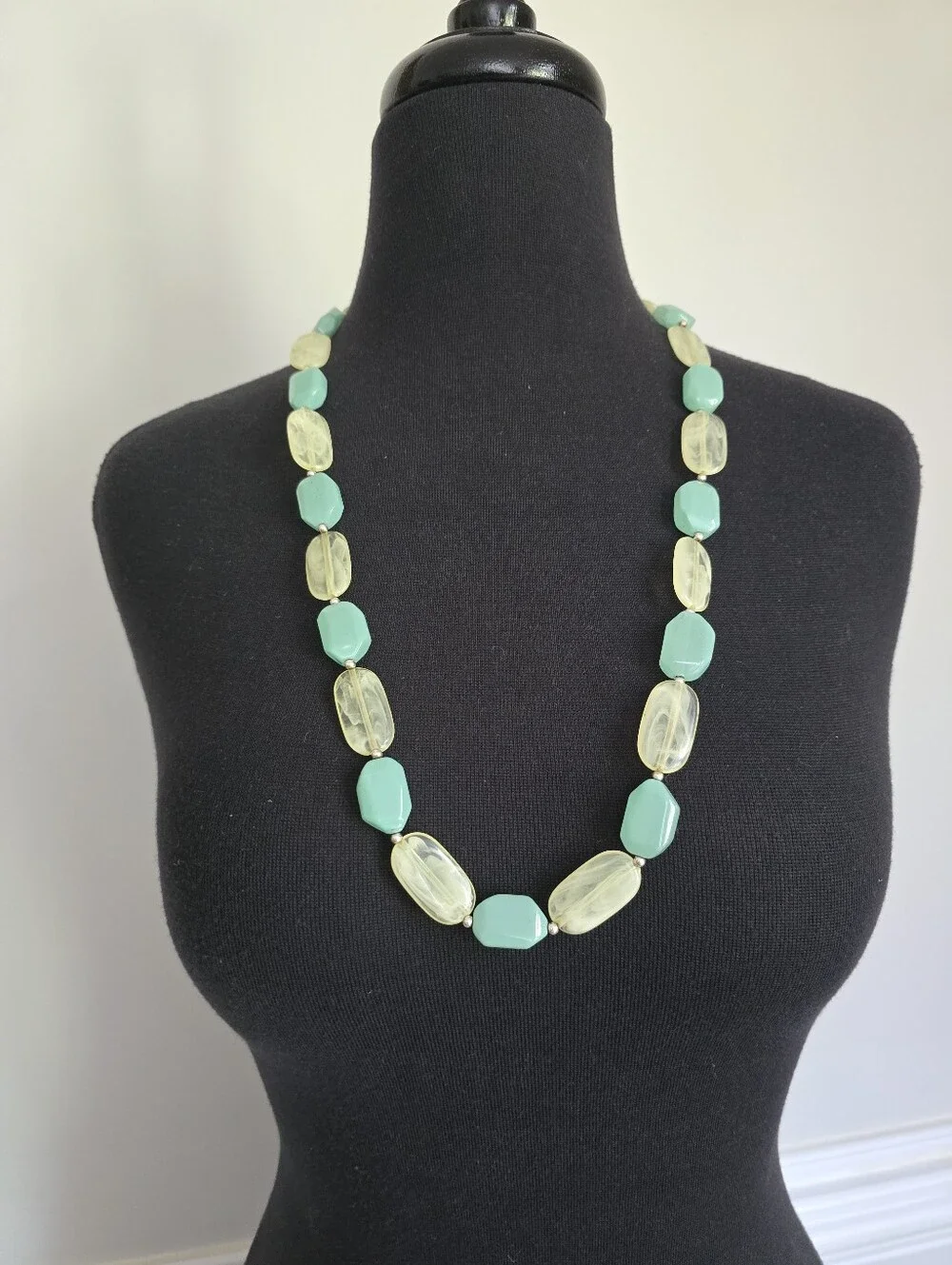Aqua and Pale Yellow Beaded Statement Necklace